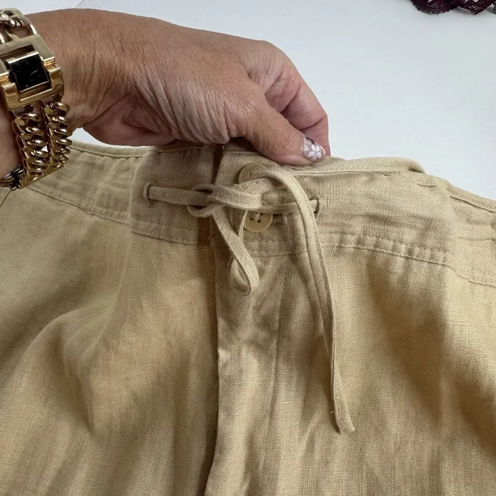 Lauren Ralph Lauren 100% Linen Wide Leg Pants 22W Brown Tan Plus Size LRL - Picture 7 of 8